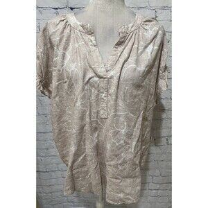 NWT ZAC & RACHEL Women Plus Size Split Neck Short Sleeve Linen Blend Blouse 3X